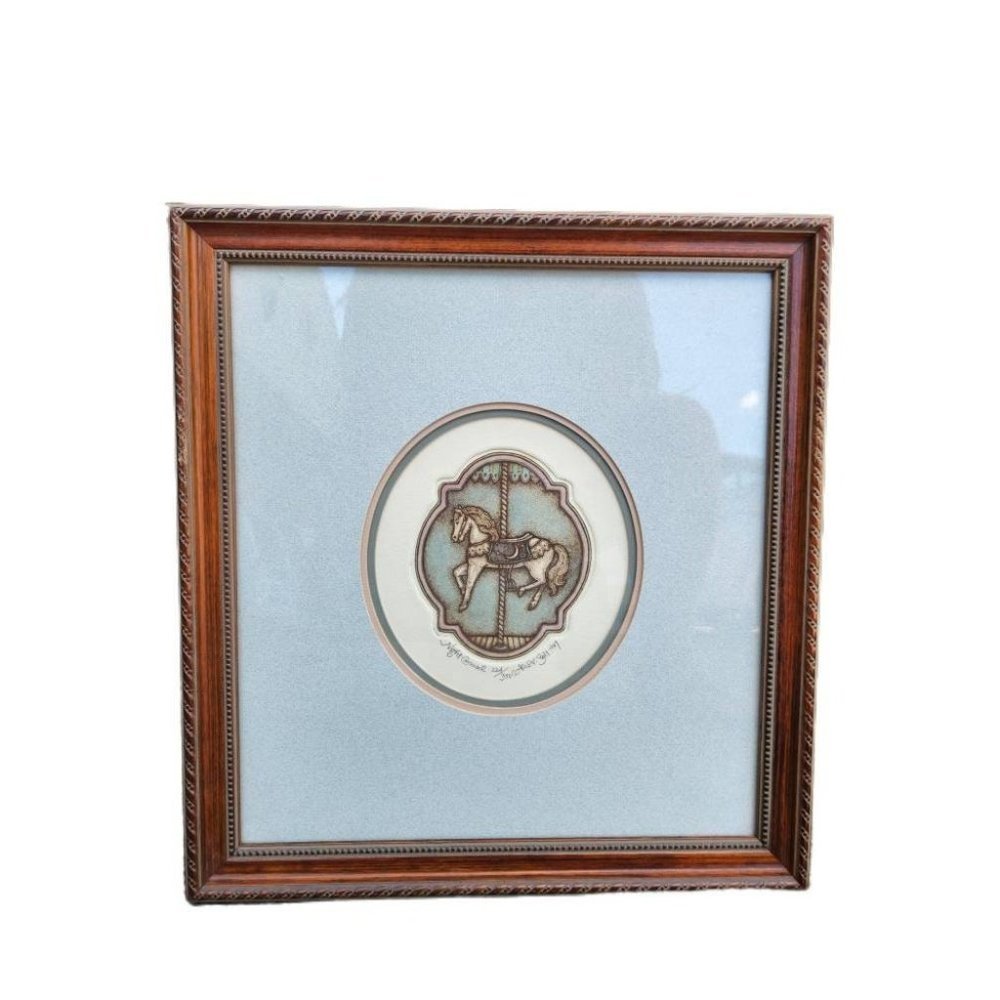 Vintage Nursery Day & Night Carousel Matted Limited Edition Etchings Signed